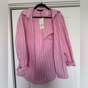 NWT - Zara Pink Stripped Button Down